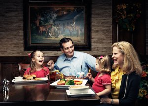 Cruz at the Taste of Texas steak house with his wife Heidi and daughters Caroline, 5, and Catherine, 3.